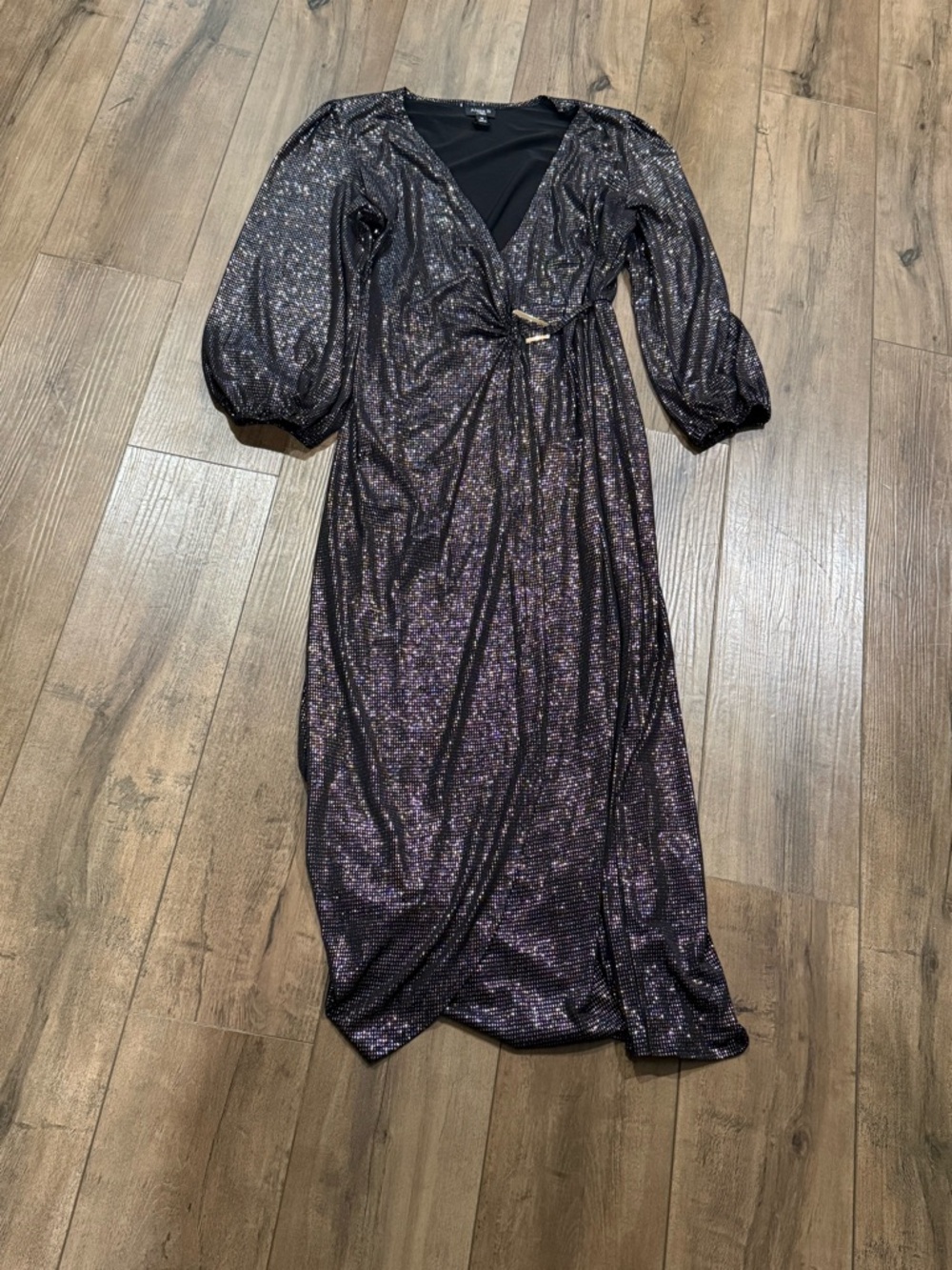 Alexa B Nites Black Gold Shimmer Midi Dress Size 14